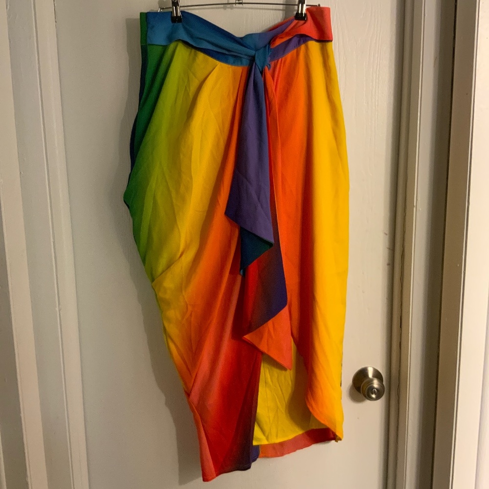 NY &Co Rainbow Colored Faux Wrap Skirt-Large